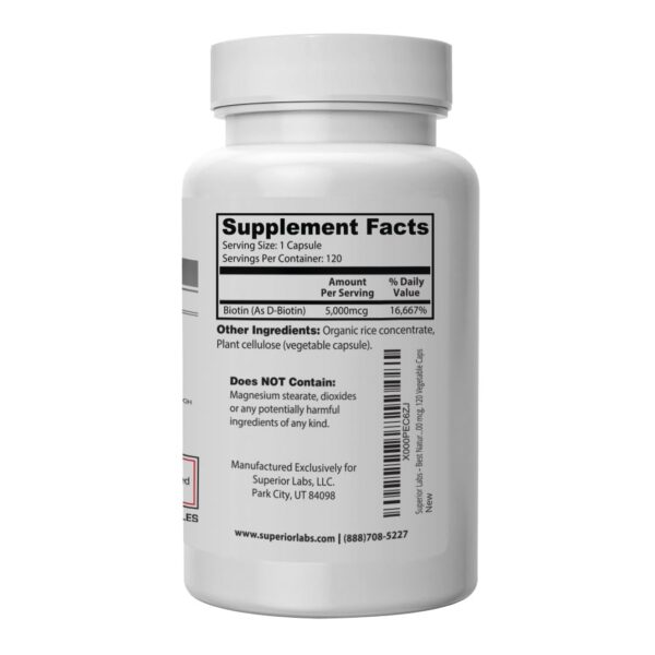 Superior Labs biotina para cabello uñas piel sano 120 cápsulas