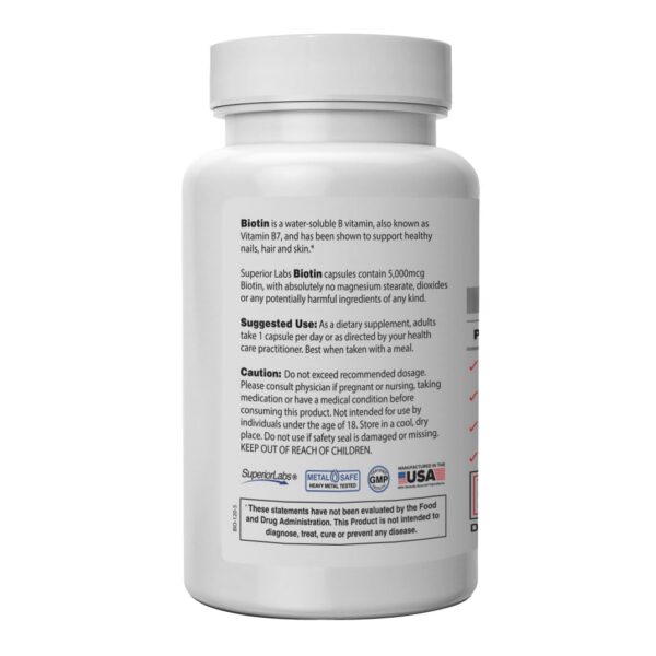 Frasco Superior Labs biotina 5000 mcg cápsulas vegetales