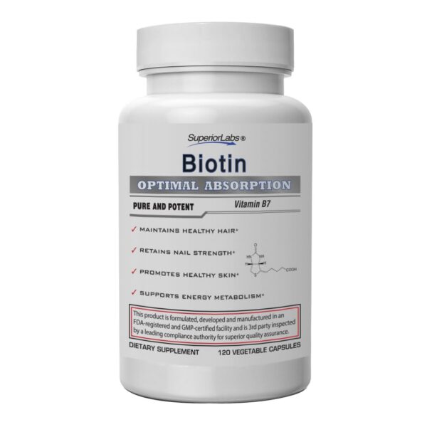Superior Labs suplemento natural biotina 5000 mcg 120 cápsulas