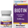 Superior Source Biotina 10,000 mcg suplemento sublingual para cabello