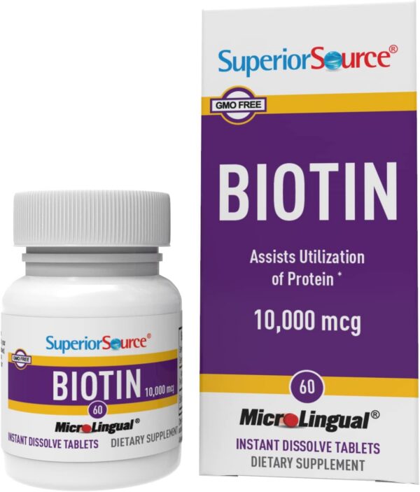 Superior Source Biotina 10,000 mcg suplemento sublingual para cabello