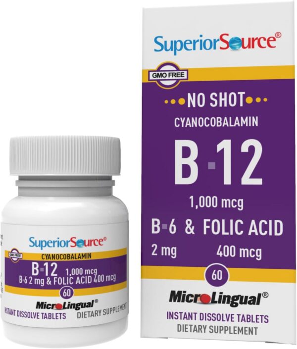 Superior Source vitamina B-12 tabletas sublinguales paquete frontal