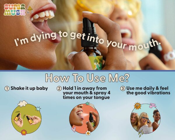 Spray de hongos SuperMush para uso bucal y energía