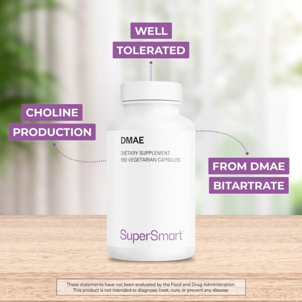 Frasco y etiqueta DMAE suplemento