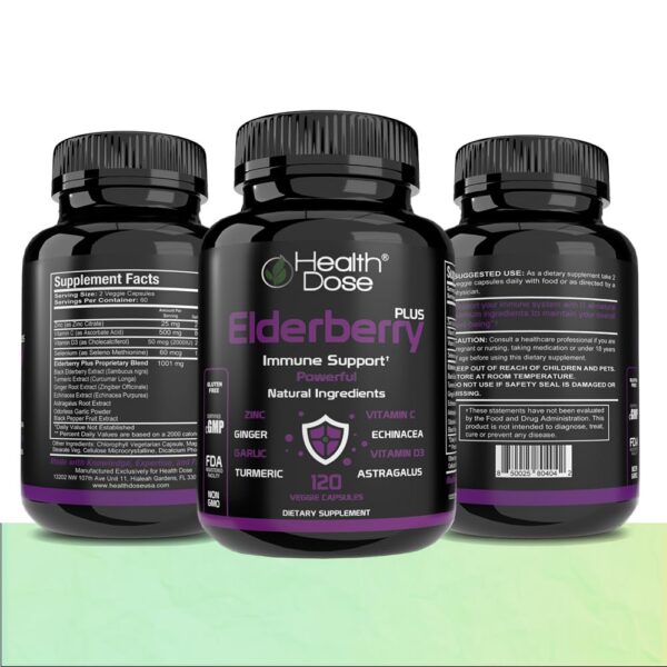 Frasco de Health Dose Elderberry Plus suplemento inmunológico