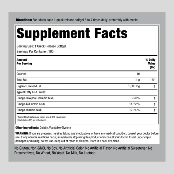 Suplemento de aceite linaza Piping Rock 1000mg cápsulas blandas