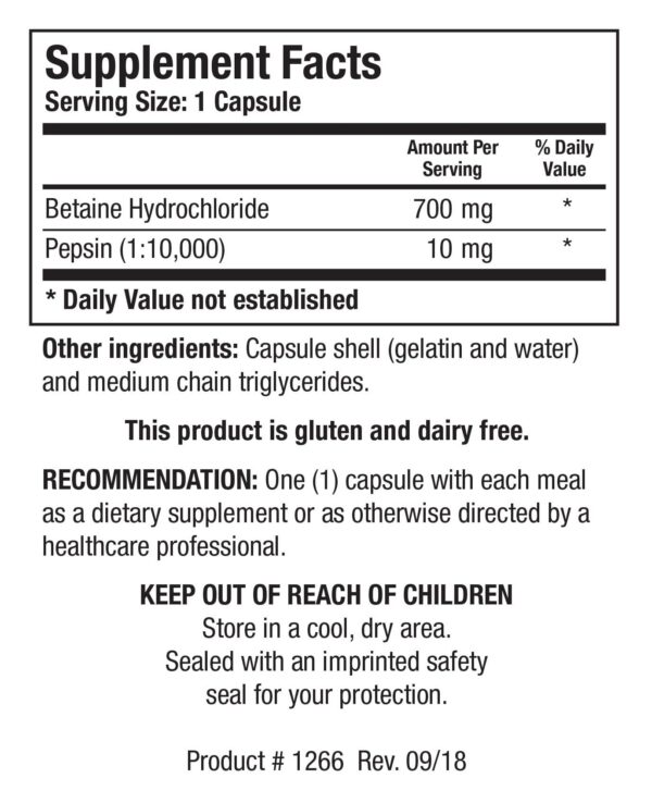 Suplemento ácido clorhídrico y pepsina betaïne plus hp biotics