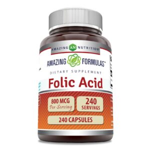 Suplemento ácido fólico Amazing Formulas 240 cápsulas 800 mcg