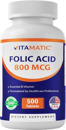 Suplemento ácido fólico Vitamatic 800 mcg 500 tabletas frasco