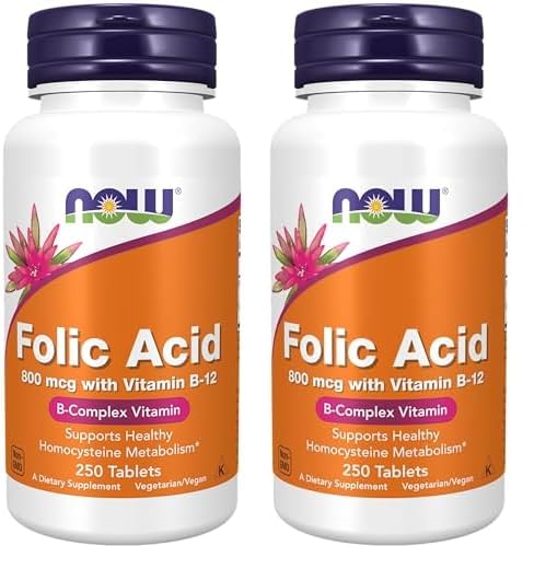 Suplemento ácido fólico y vitamina b12 NOW 250 tabletas