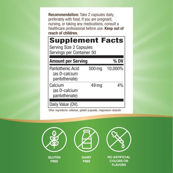 Suplemento ácido pantoténico Nature's Way para metabolismo y energía