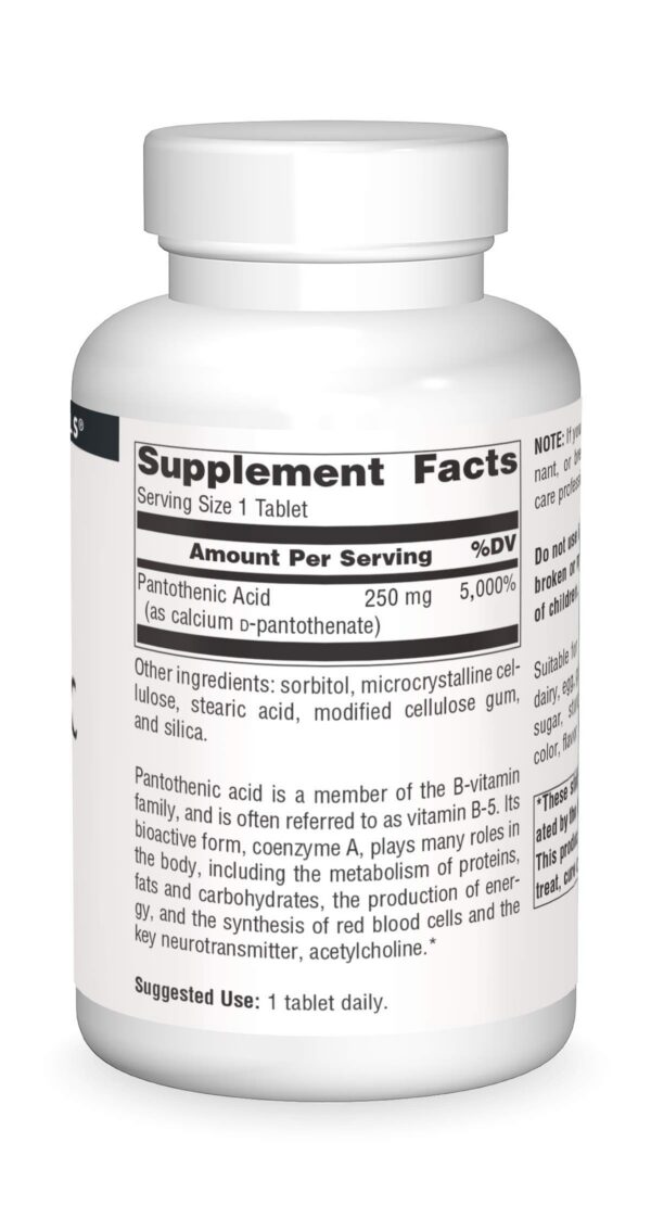 Suplemento ácido pantoténico Source Naturals 250 tabletas