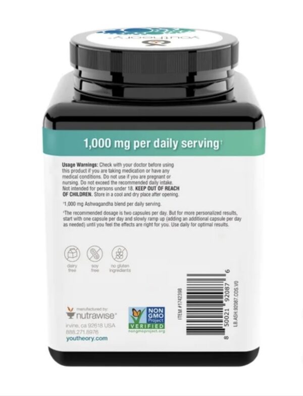 Suplemento adaptógeno Youtheory Ashwagandha con jengibre