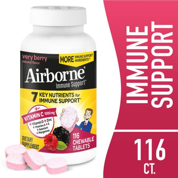 Suplemento Airborne con vitaminas antioxidantes en tabletas masticables