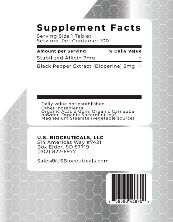 suplemento alicina orgánica u.s. bioceuticals 100 tabletas