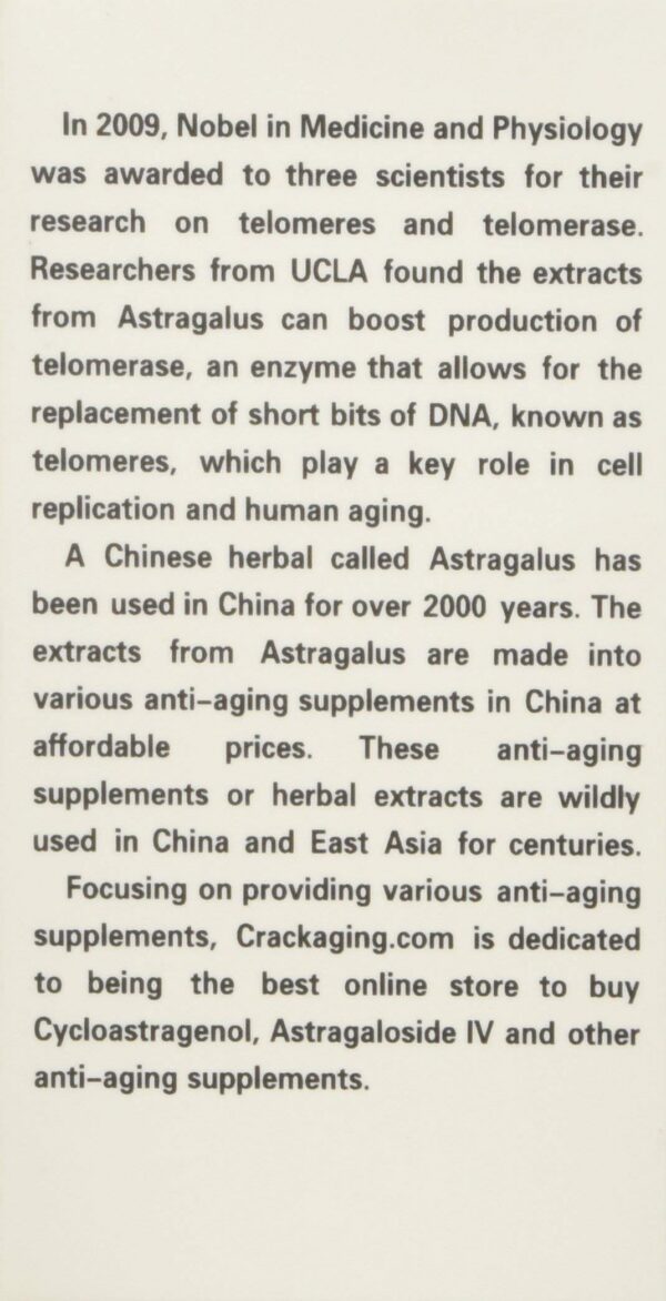 Suplemento anti envejecimiento cicloastragenol 60 cápsulas veganas