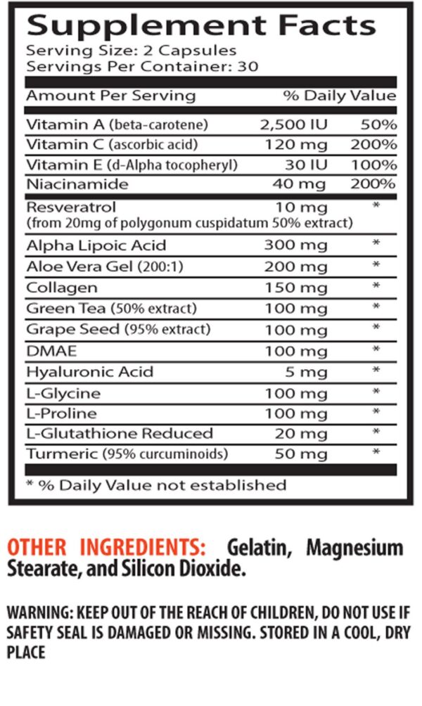 Vista lateral de suplemento antiarrugas aloe vera cápsulas