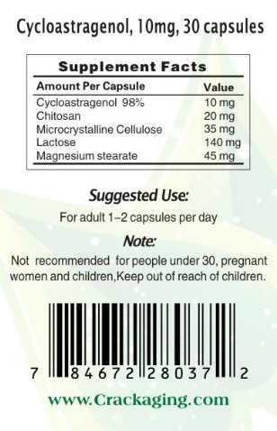 Suplemento antienvejecimiento Crackaging Cicloastrágeno 98% 10mg
