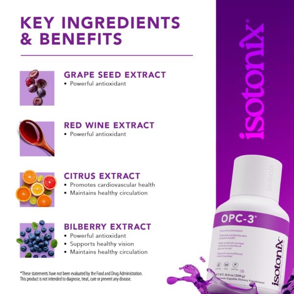 Suplemento antioxidante OPC-3 Isotonix etiqueta informativa