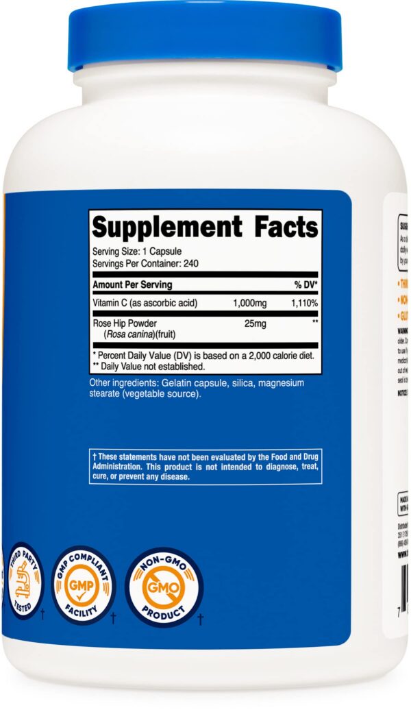 Suplemento antioxidante vitamina c Nutricost sin gluten