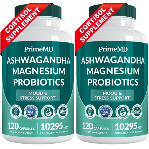 Suplemento Ashwagandha Cortisol 5 en 1 botella frontal