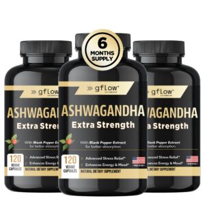 Suplemento Ashwagandha extra fuerte gflow vitamins 360 cápsulas