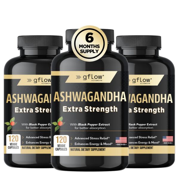 Suplemento Ashwagandha extra fuerte gflow vitamins 360 cápsulas