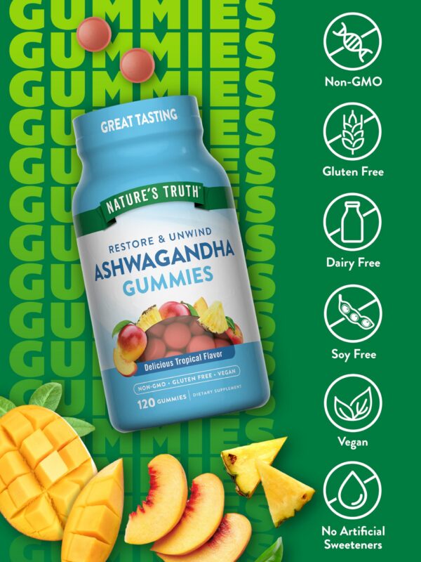 Suplemento Ashwagandha en gominolas con sabor tropical