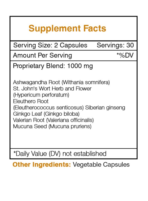 Suplemento con ashwagandha y hierbas para salud mental