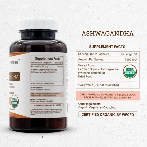 Suplemento Ashwagandha orgánico Secrets of the Tribe de alta calidad