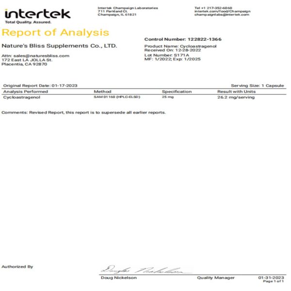 Suplemento Astragaloside pureza alta Nature'sbliss envase