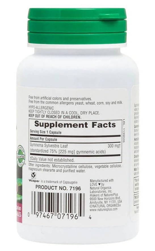 Suplemento ayurvédico Gymnema Sylvestre cápsulas Natures Plus