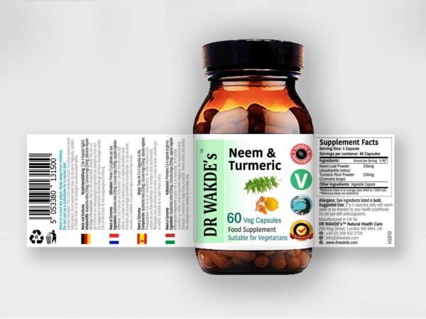 Suplemento ayurvédico de neem y cúrcuma DR WAKDE'S