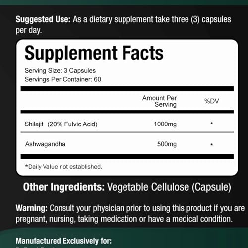 Version 1.0.0 Suplemento ayurvédico puro Shilajit y Ashwagandha en cápsulas