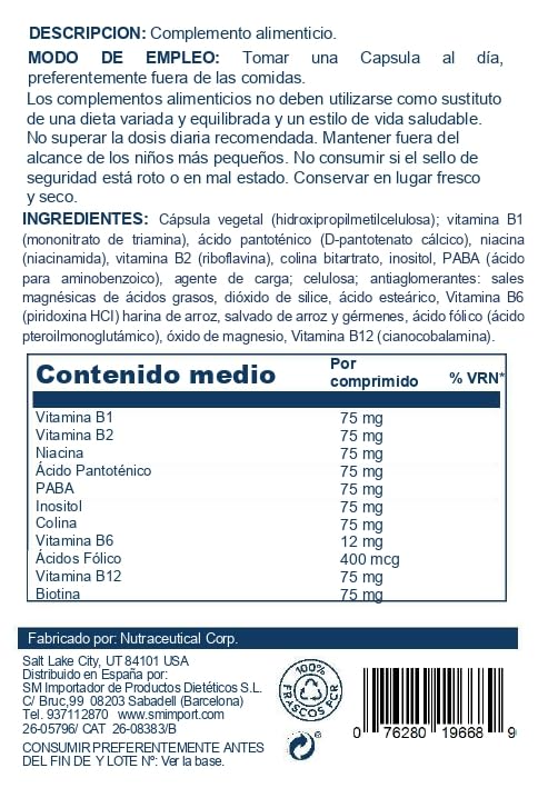 Suplemento B-Complejo Solaray apoyo cabello y piel