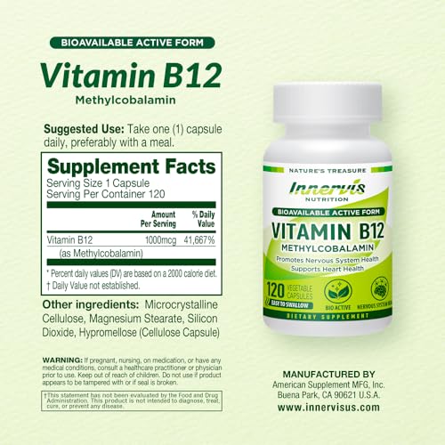 Suplemento B12 metilcobalamina cápsulas veganas INNERVISNUTRITION