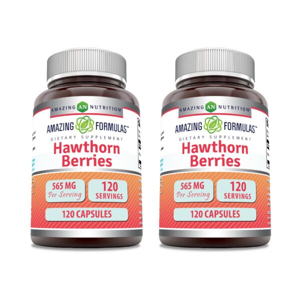 Suplemento bayas de espino Amazing Formulas frasco con cápsulas
