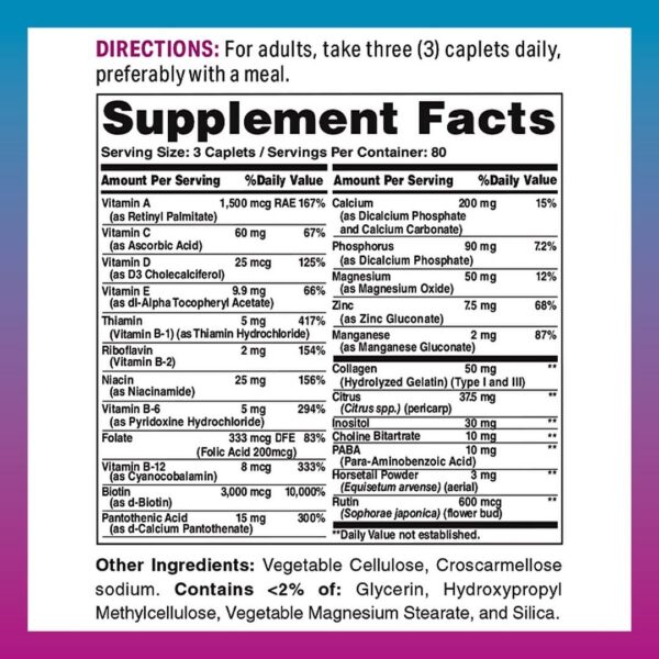 Suplemento para belleza cabello piel uñas biotina colageno