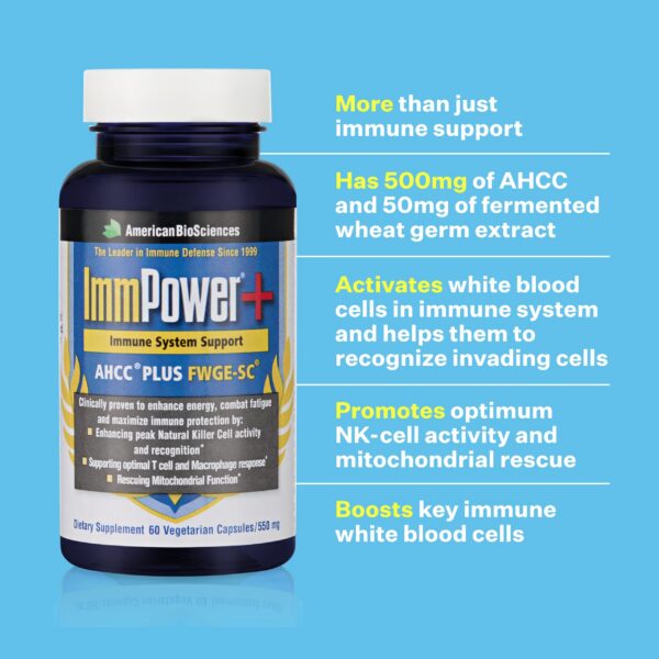Suplemento bienestar ImmPower Plus AHCC con extracto de trigo