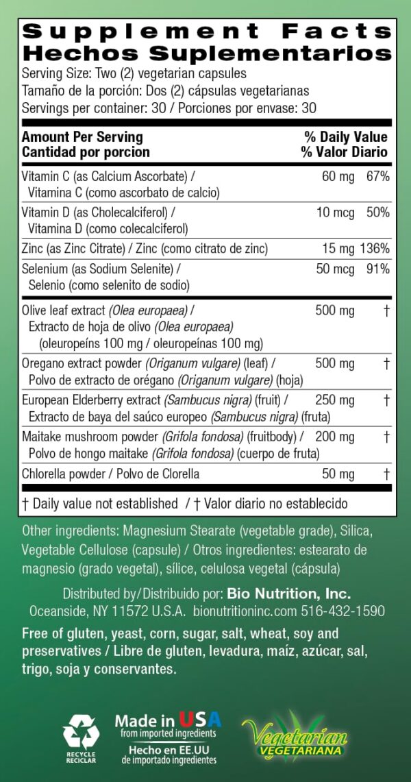 Suplemento Bio Nutrition vista lateral botella de 60 cápsulas