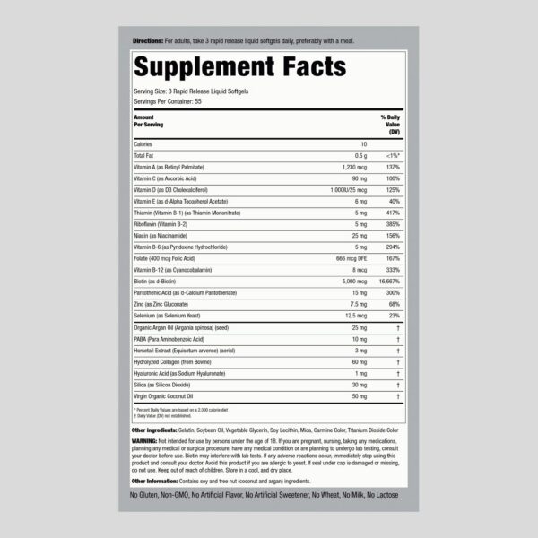 Suplemento biotina 5000mcg con aceite de argán y coco Piping Rock