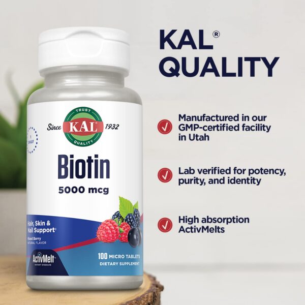 Suplemento biotina KAL 5000 mcg sabor frutos rojos