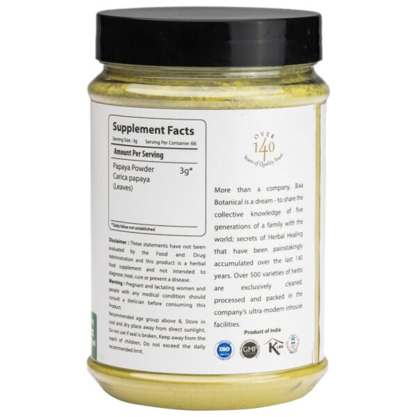 Suplemento bixa BOTANICAL polvo de hoja de papaya 7 onzas