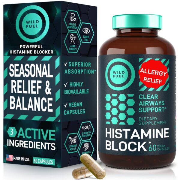 Suplemento bloqueador de histamina WILD FUEL en frasco blanco