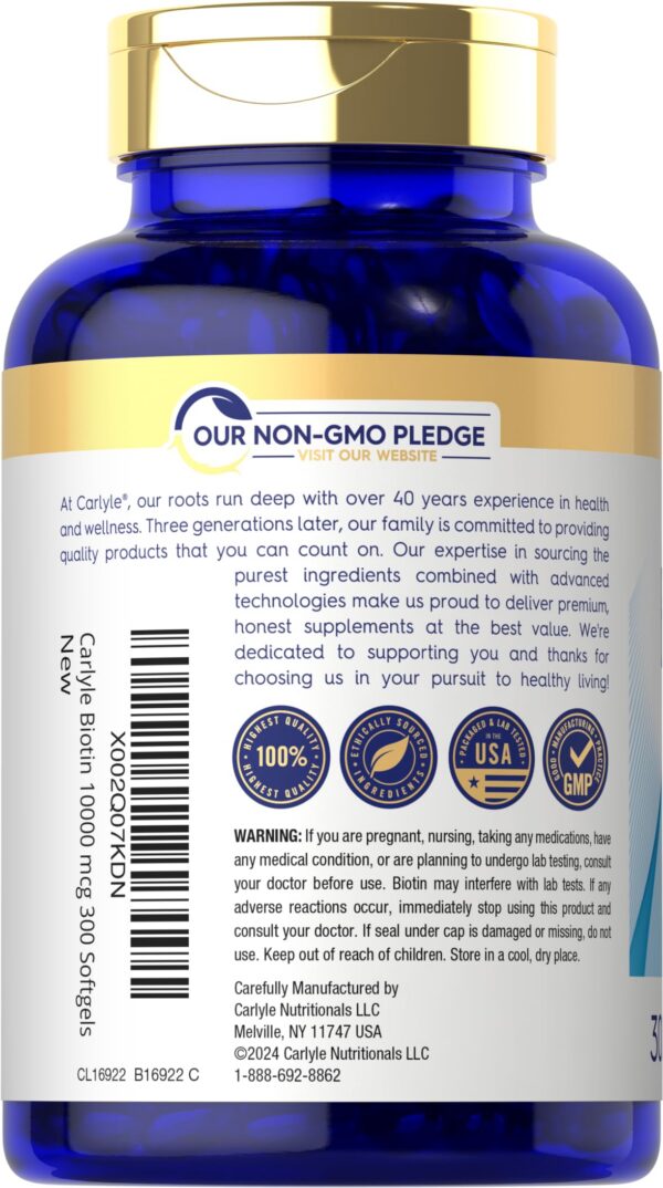 Suplemento para cabello y piel biotina Carlyle 10000mcg