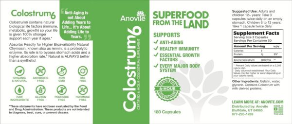 Suplemento de calostro genérico Anovite 180 cápsulas paquete de dos