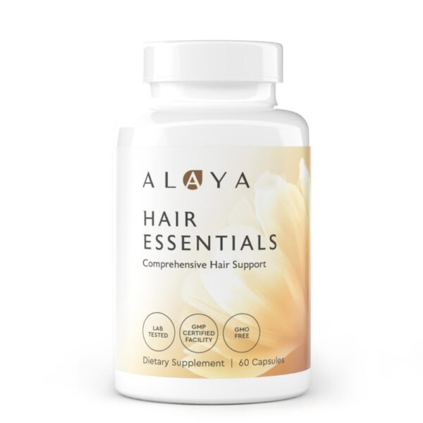 Suplemento capilar Alaya Hair Essentials caja y botellas