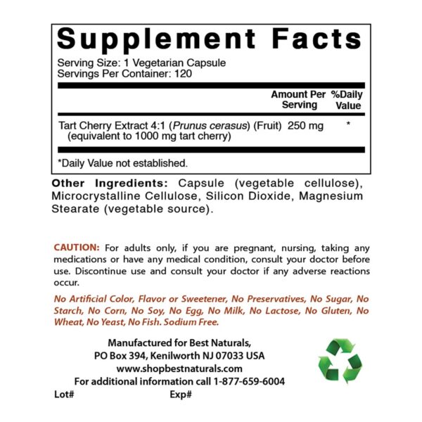 Suplemento cápsulas Best Naturals con extracto de arándano y cereza