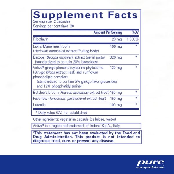 Suplemento cápsulas Pure Encapsulations para claridad mental y enfoque
