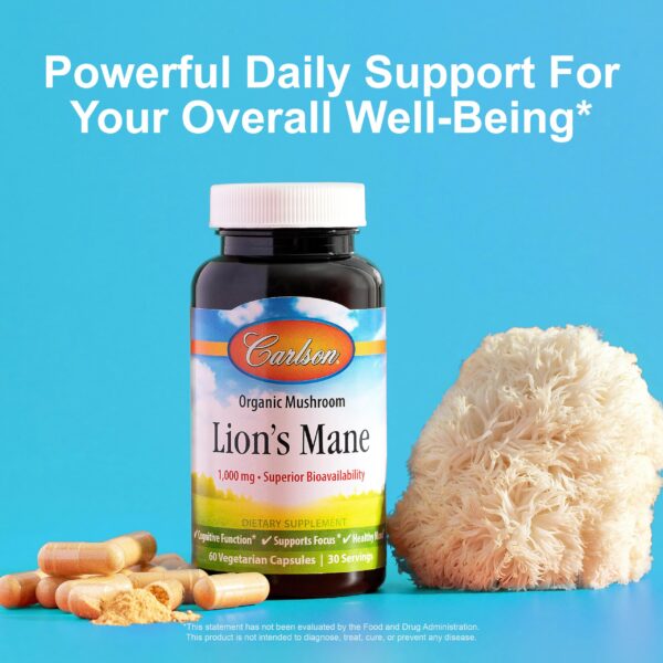 Suplemento natural Carlson Melena de León para salud cognitiva y digestiva